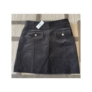 Black Velvet Skirt Size 6P Office Siren Pencil Loft Jewel Buttons Goth Casual